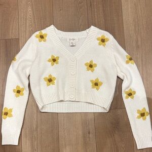 White and Yellow Floral Women's Sweater